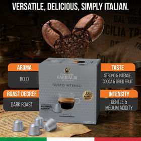 Close-up of aluminum capsule from Caffè Garibaldi Gusto Intenso preserving freshness.
