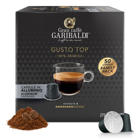 Caffe Garibaldi Gusto Top espresso pods in aluminum pack preserve freshness and aroma.