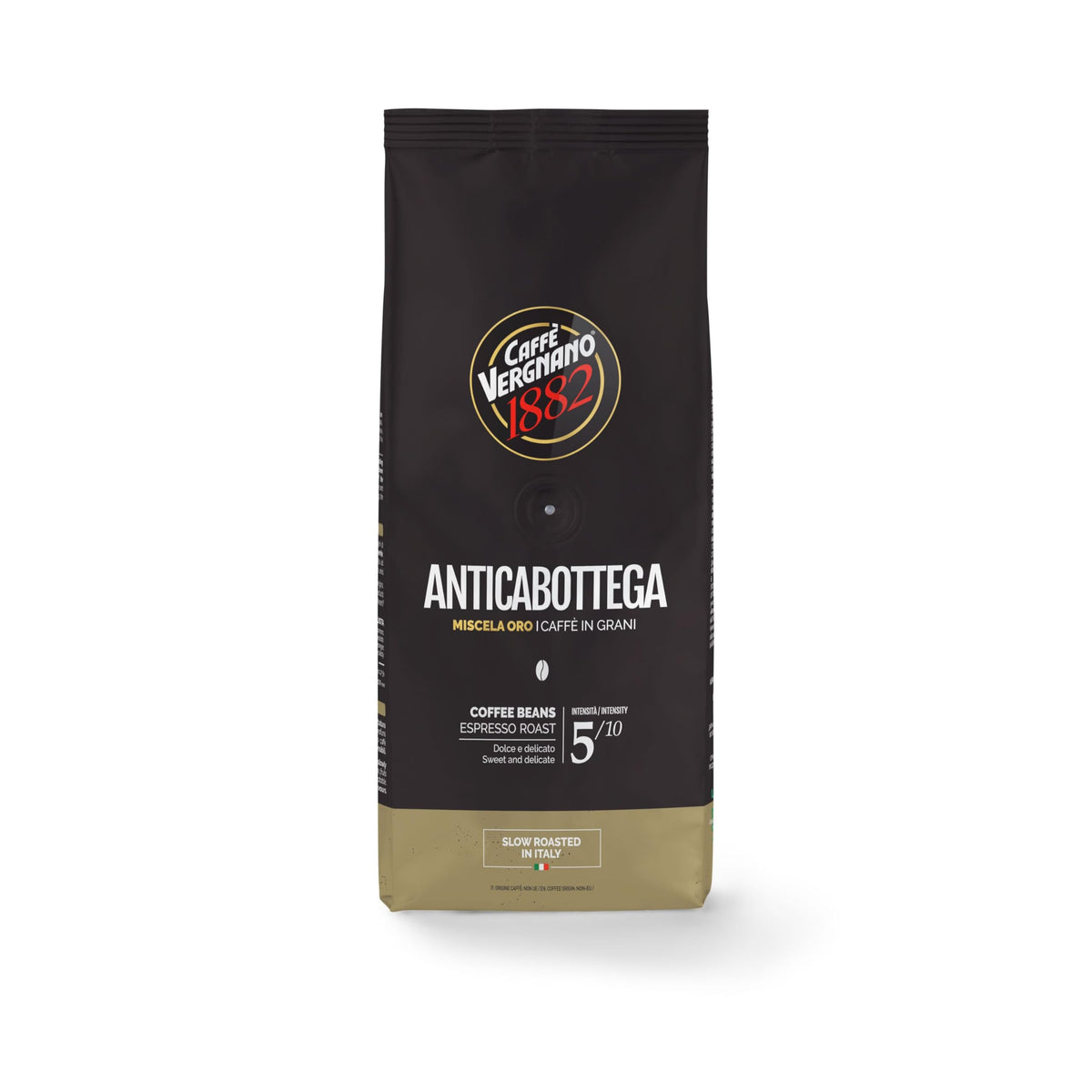 Caffe Vergnano 1882 Antica Bottega whole bean bag ready for fresh espresso at home