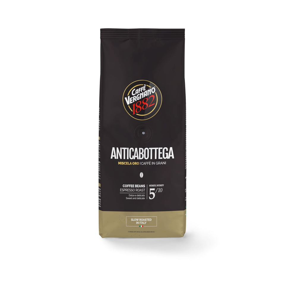 Caffe Vergnano 1882 Antica Bottega whole bean bag ready for fresh espresso at home