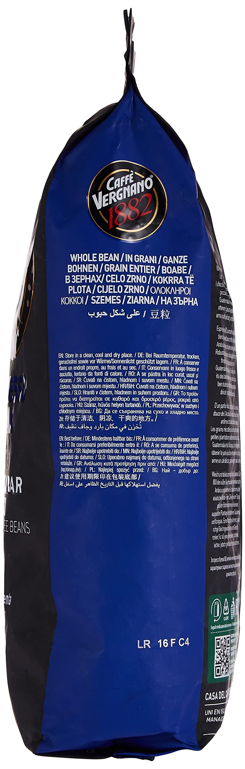 Caffe Vergnano Crema 800 Arabica-Robusta blend close-up showing balanced aroma.