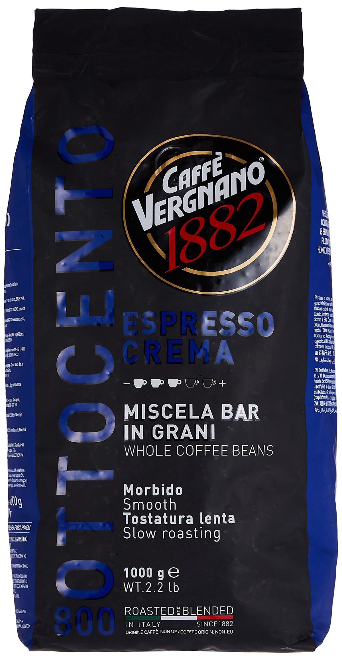 Caffe Vergnano Crema 800 espresso roast bag front for premium Italian espresso.