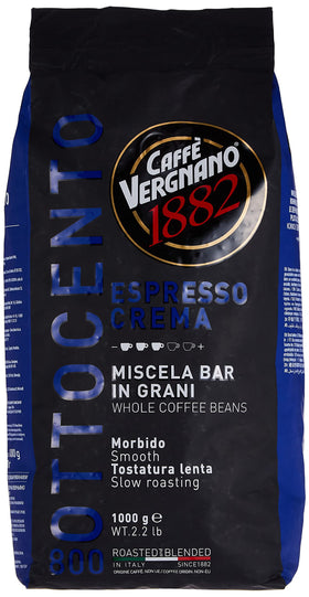 Caffe Vergnano Crema 800 espresso roast bag front for premium Italian espresso.