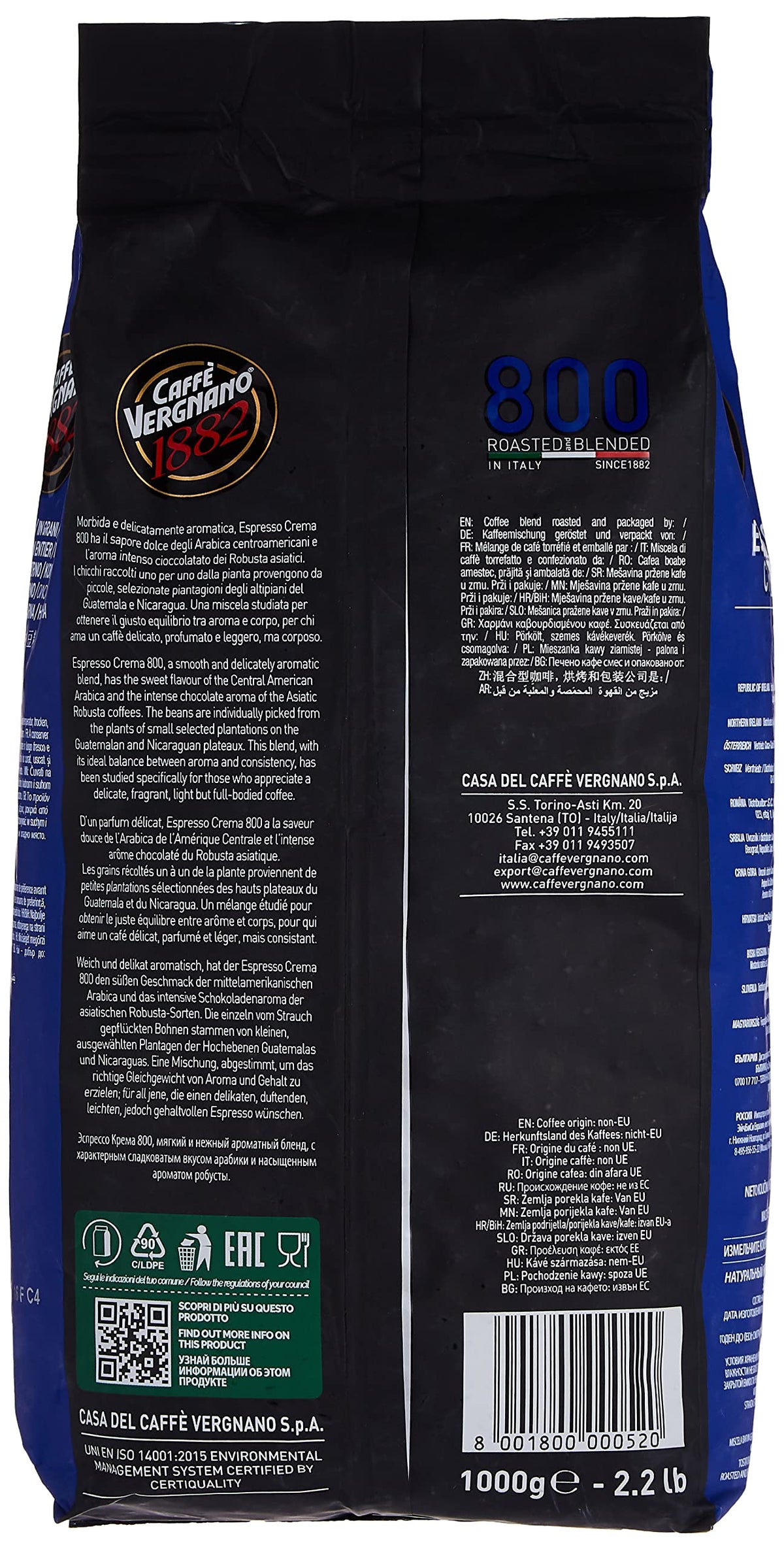 Caffe Vergnano Crema 800 espresso shot pour reveals rich crema.
