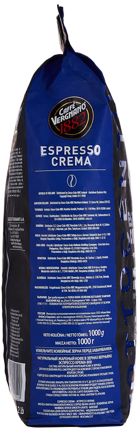 Caffe Vergnano Crema 800 vacuum-sealed bag preserves freshness and flavor.