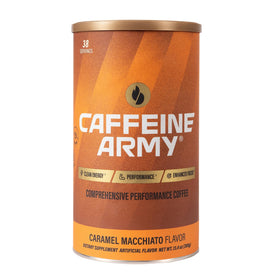 CAFFEINE ARMY Caramel Macchiato bottle promotes smooth energy for daily focus.