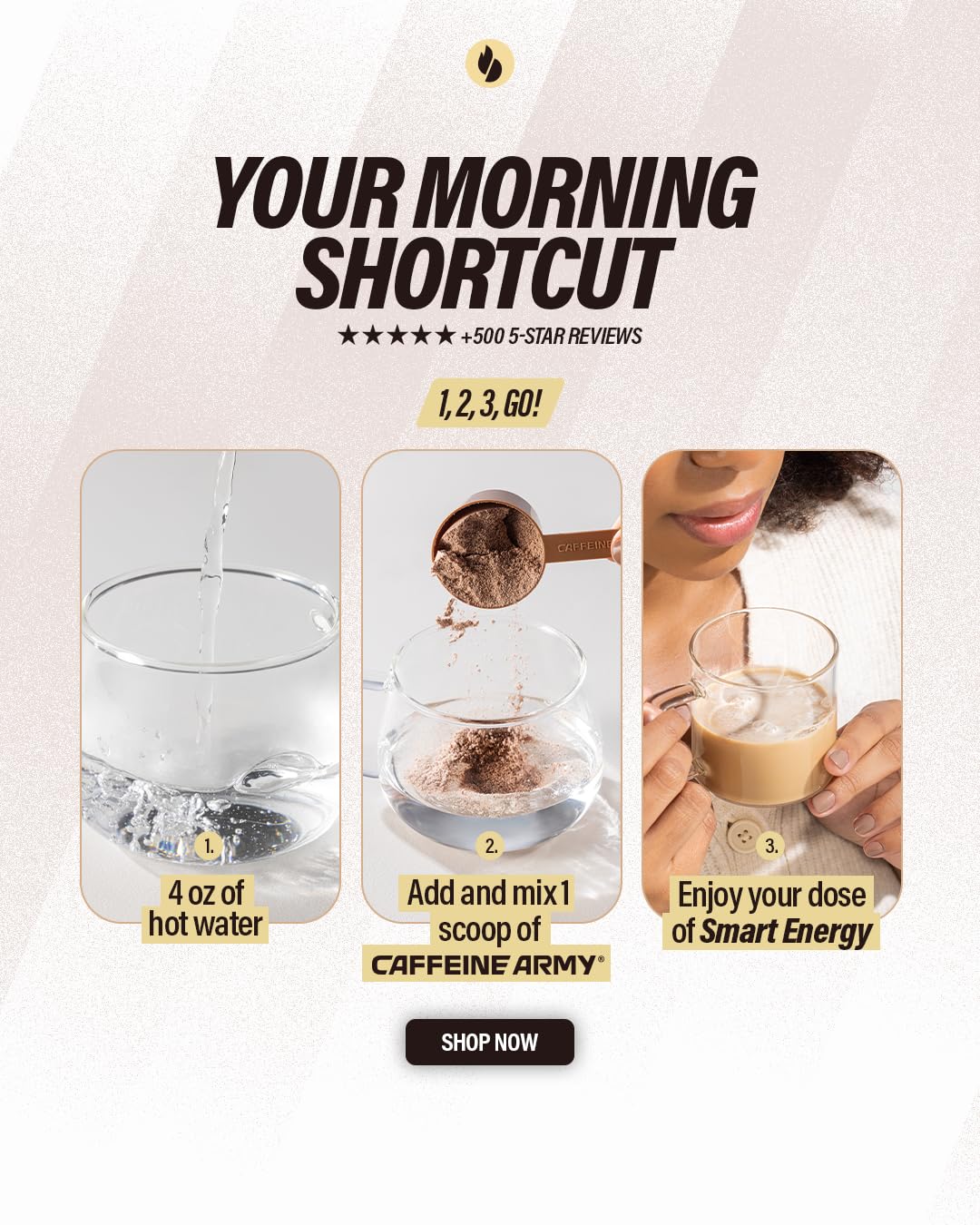 CAFFEINE ARMY Caramel Macchiato served with almond milk enhances creaminess.
