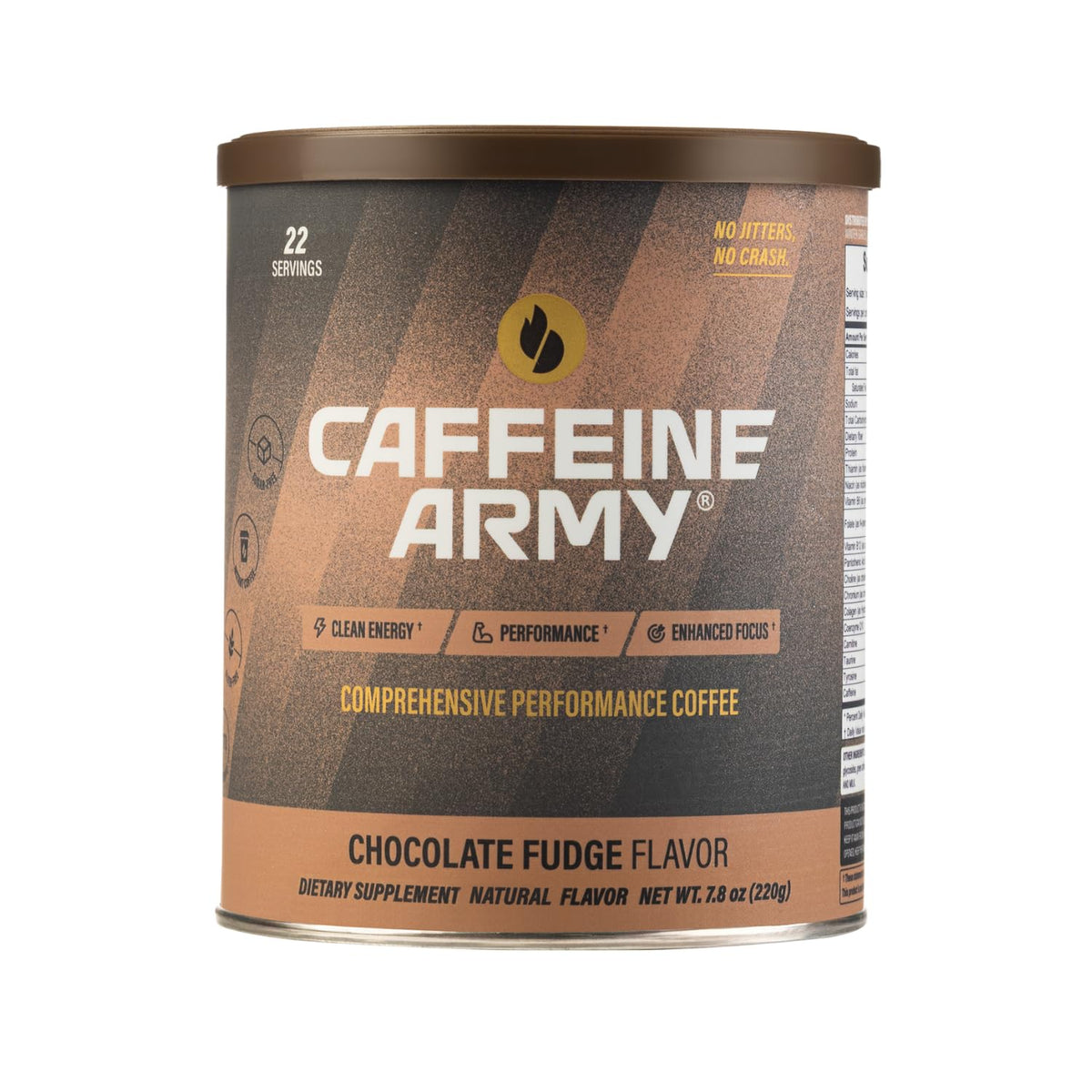 CAFFEINE ARMY Chocolate Fudge cup shows creamy flavor for steady energy boost