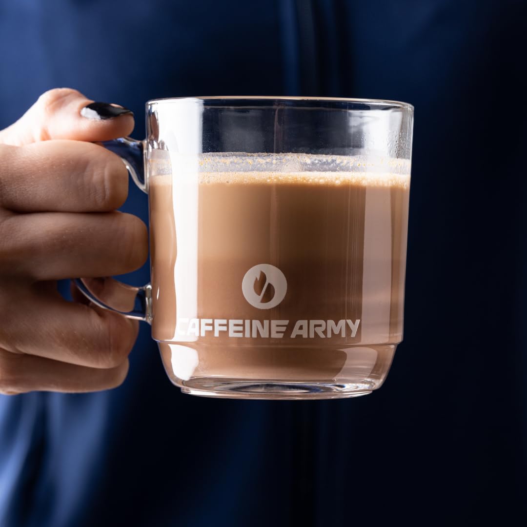 CAFFEINE ARMY ChocoVanilla packaging-display presents quick caffeine ritual for morning routine.