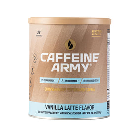 CAFFEINE ARMY Vanilla Latte bottle pouring to show smooth, long-lasting energy