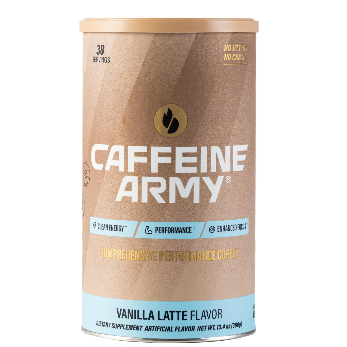 CAFFEINE ARMY Vanilla Latte packaging shows premium blend for smooth daily energy