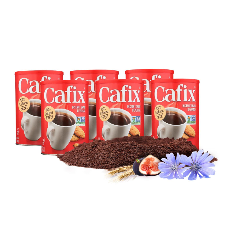 Cafix caffeine-free instant coffee substitute pack-shot for a family-friendly option.