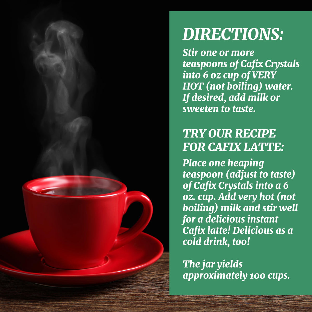 Cafix kitchen counter scene showing a prepared, caffeine-free beverage.