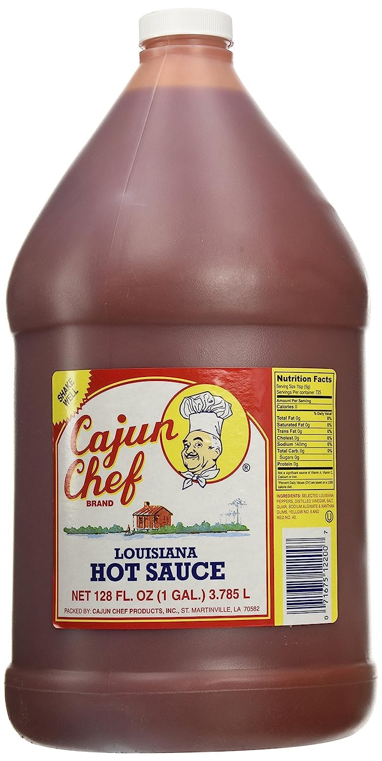 Cajun Chef Louisiana Hot Sauce bottle emphasize authentic Cajun flavor for bold gumbos