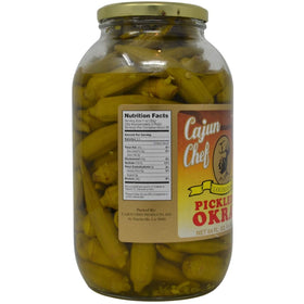 Cajun Chef pickled okra 64oz jar close-up highlights crunchy texture