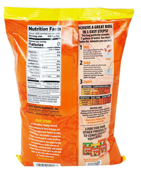 Cajun Land spice packet closeup aroma hints at bold seafood flavor for a New Orleans boil