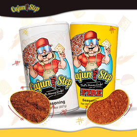 Cajun Two Step seasoning being poured from a bottle for quick flavor boost.