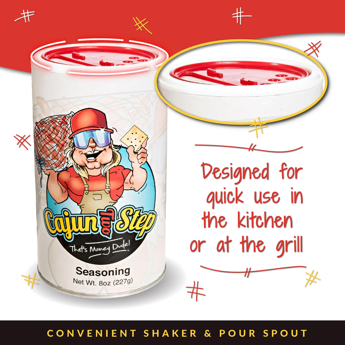 Cajun Two Step seasoning sprinkled over a dish for bold flavor.