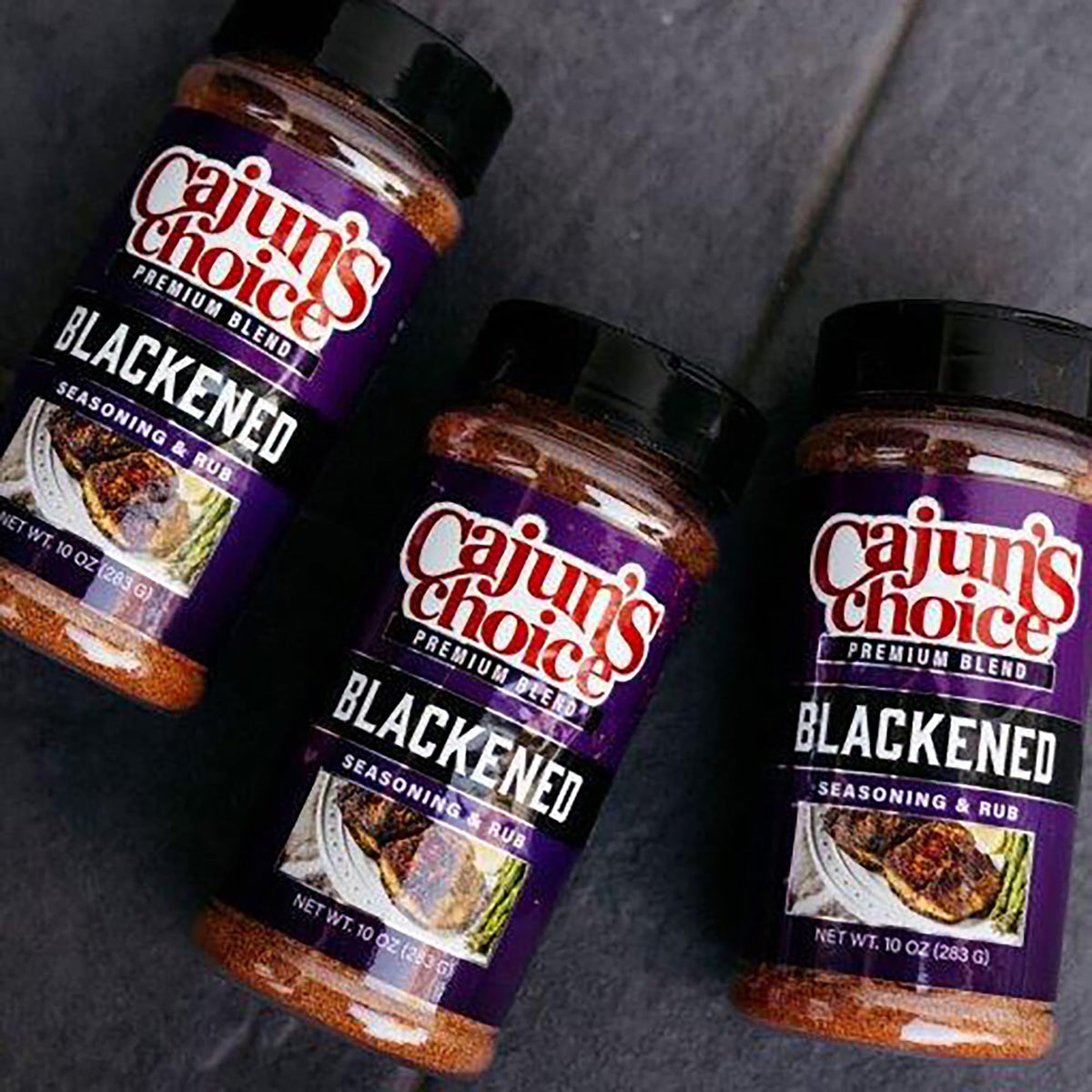 Cajun's Choice Blackened Seasoning fish ready image suggests crisp seafood with Cajun depth.