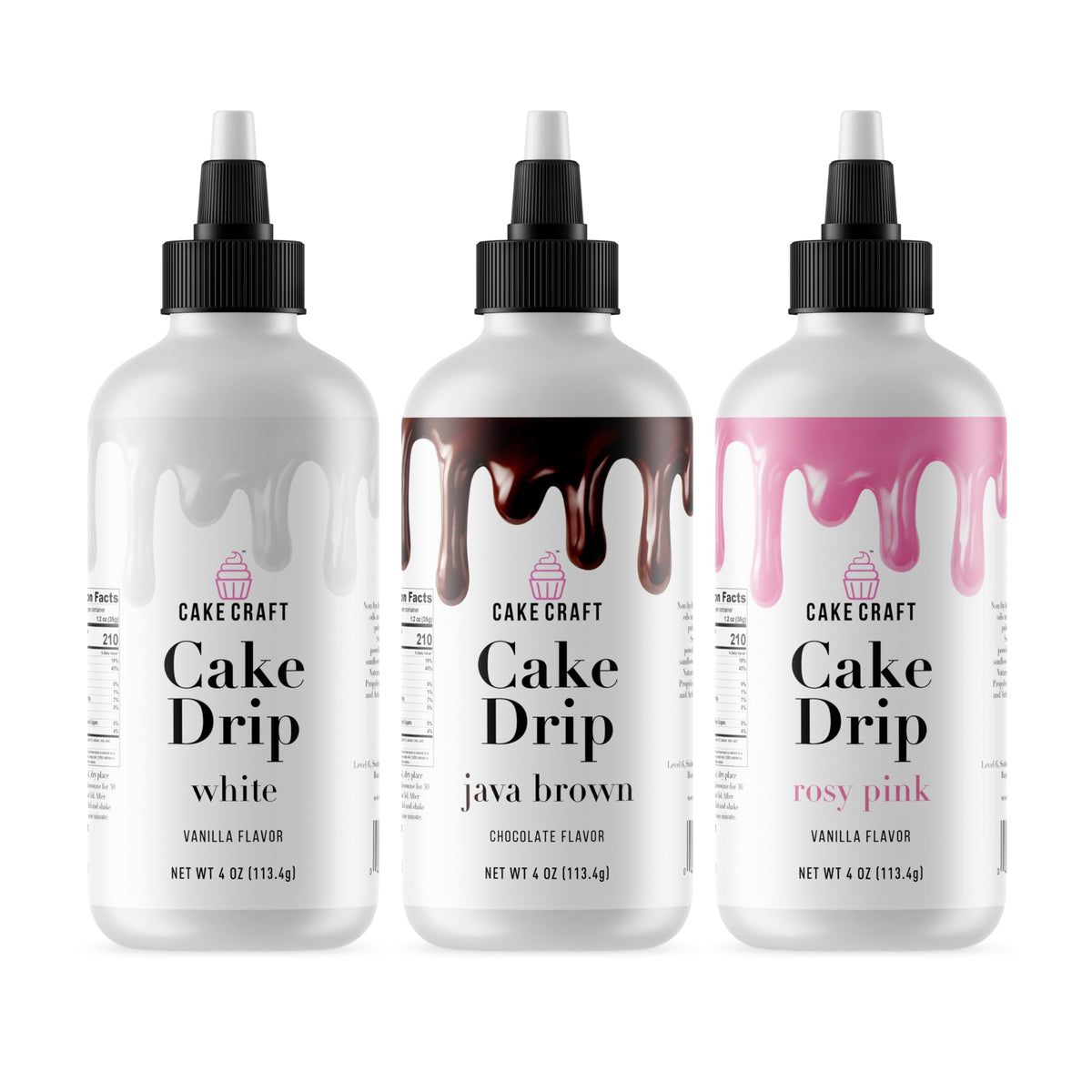 Cake Craft Cake Drip 3-Pack Java Brown bottle ready-to-use drizzle on chocolate cake