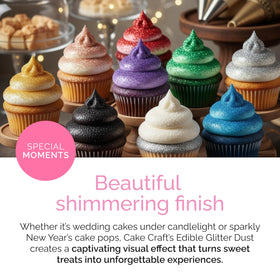 Cake Craft Edible Glitter Dust on donuts for festive, glossy touches.