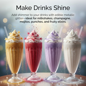 Cake Craft Edible Glitter Dust enhances drinks with subtle metallic shimmer.