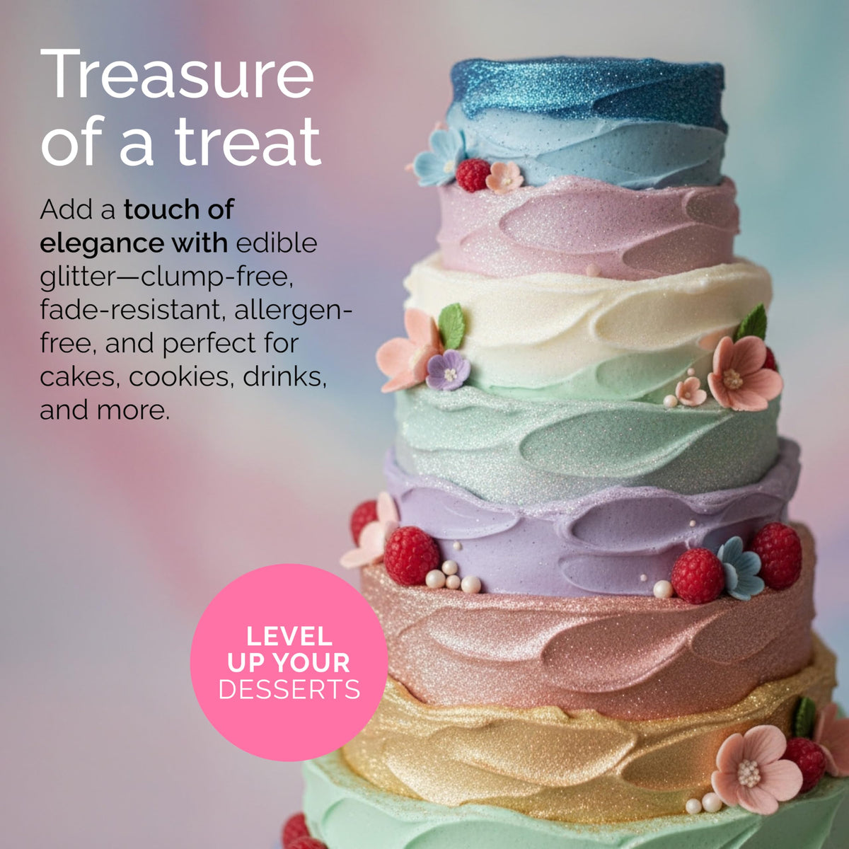 Cake Craft Edible Glitter Dust rose gold pack delivers warm glow on cupcakes.