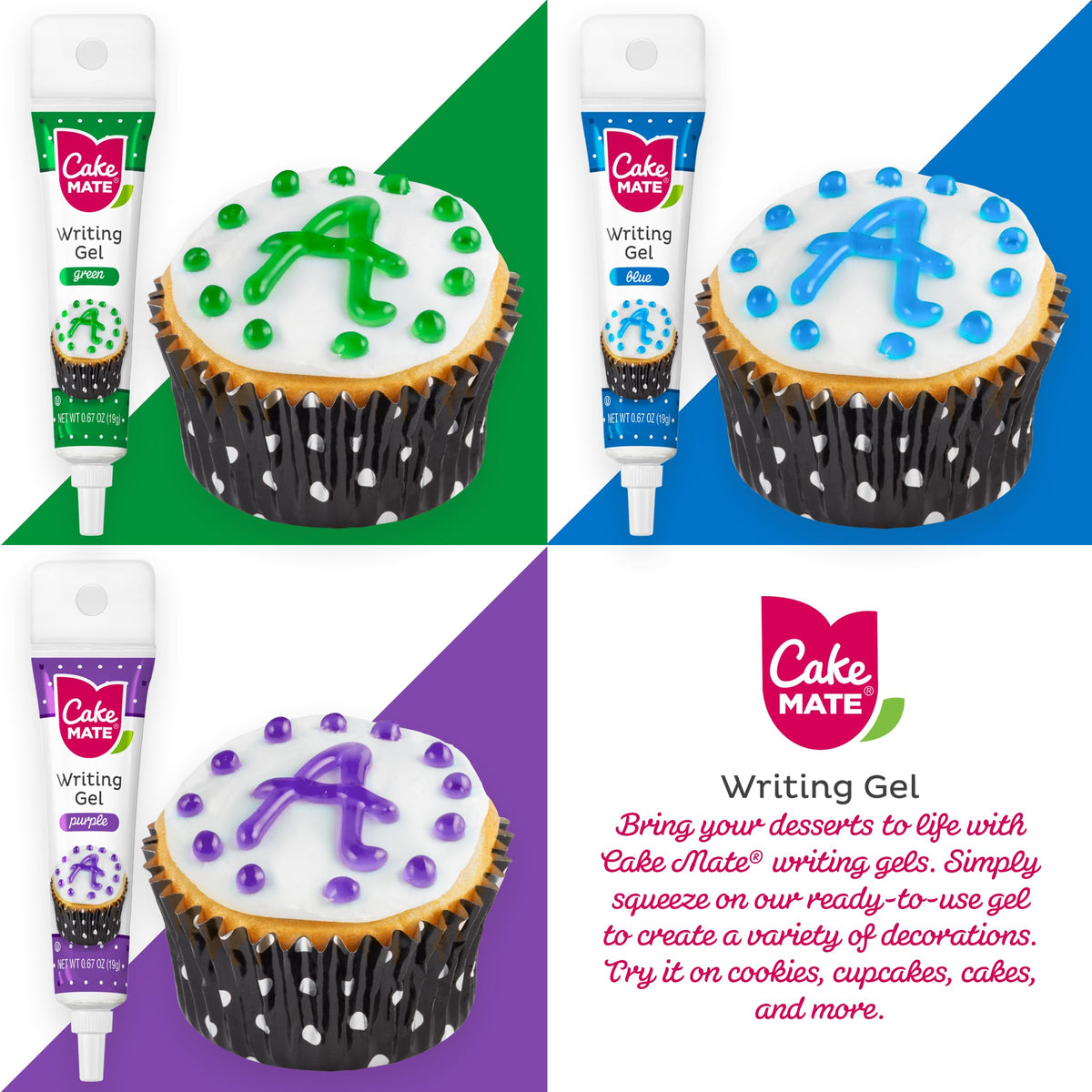 Cake Mate pink edible writing gel for festive cookie accents.