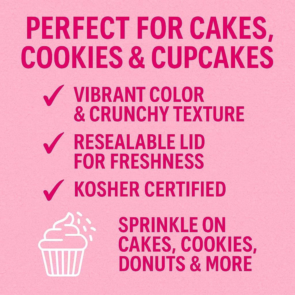 Bright red sanding sugar on cakes and cupcakes for festive color.