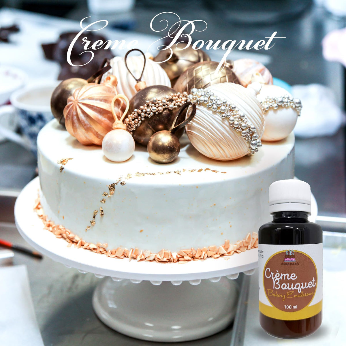 Cake S.O.S Creme Bouquet Emulsion being poured for even color and flavor.