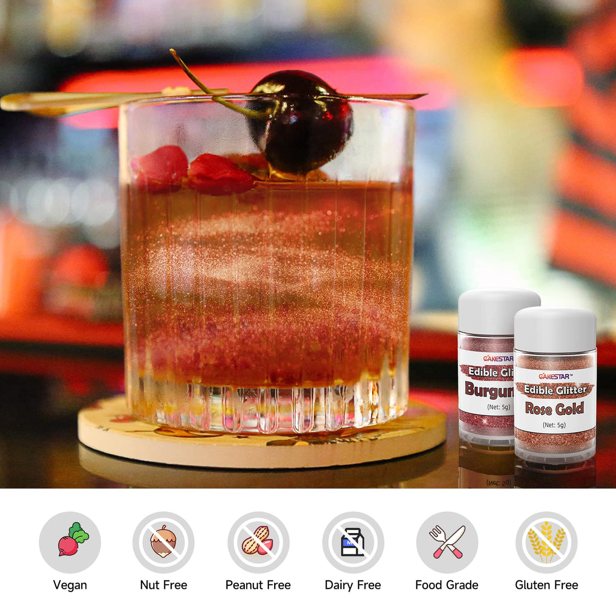 CAKESTAR edible glitter is food-grade and flavor-neutral for safe desserts.