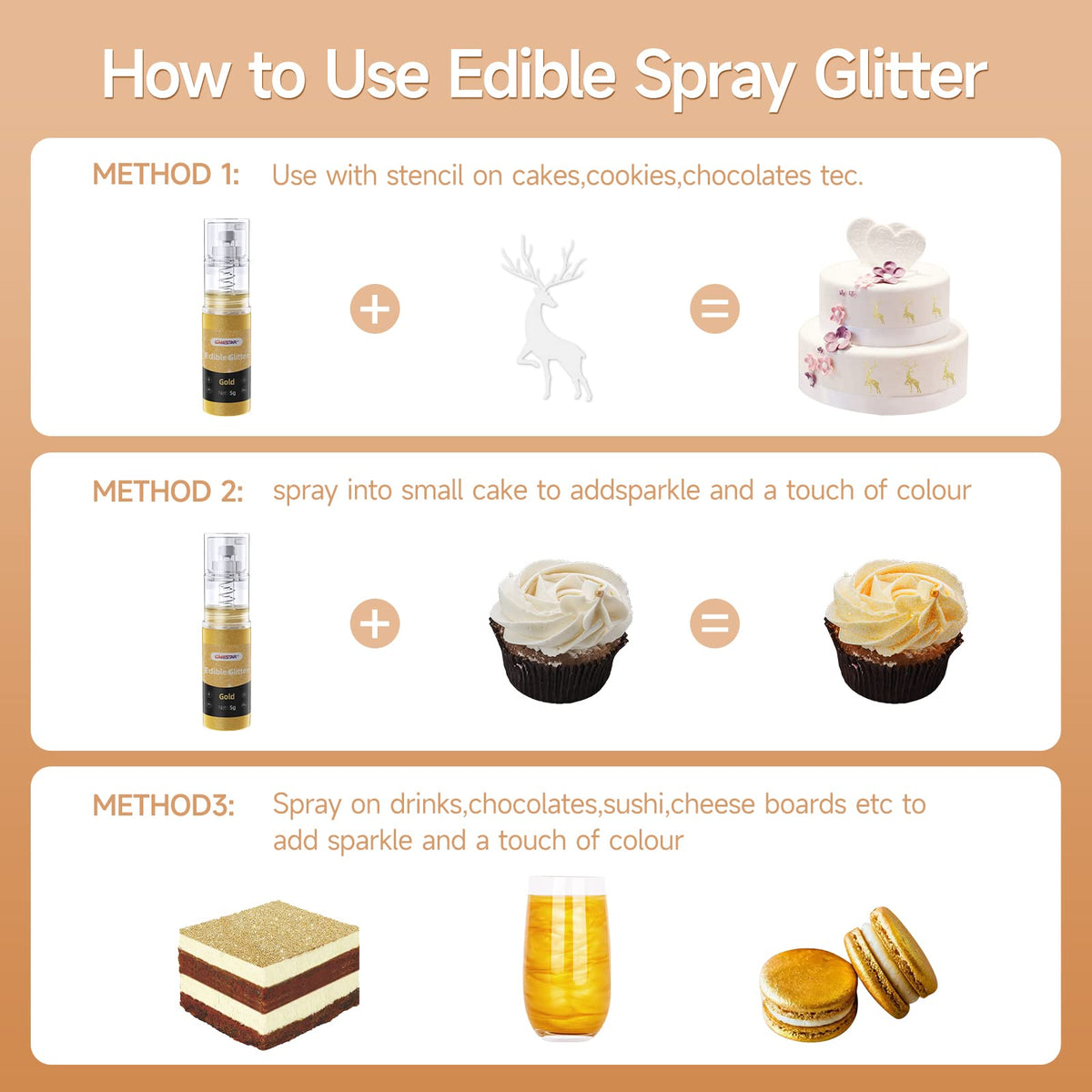 CAKESTAR edible glitter spray for drinks and desserts with versatile shimmer.