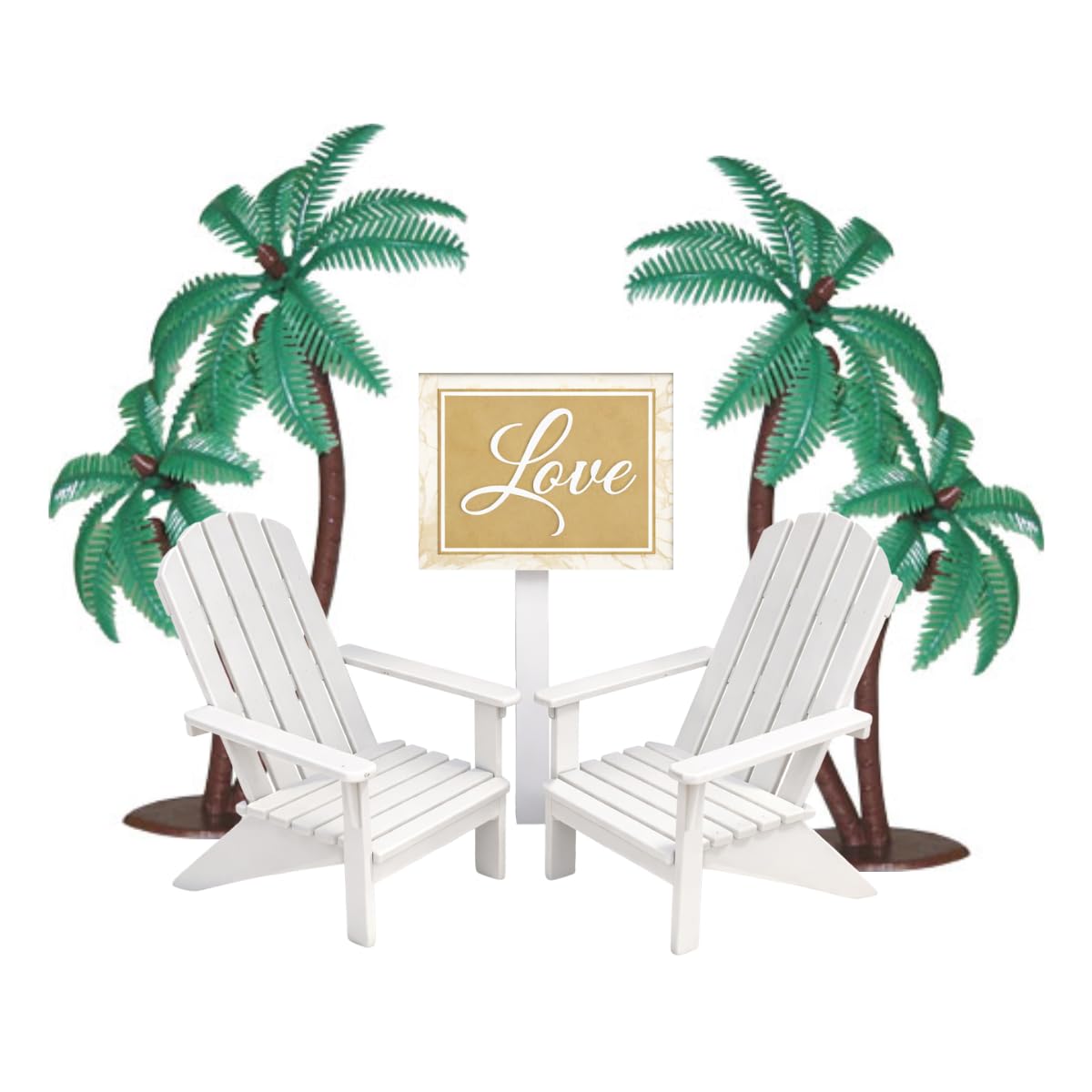 CakeSupplyShop Celebrations love sign with two white chairs on cake decor
