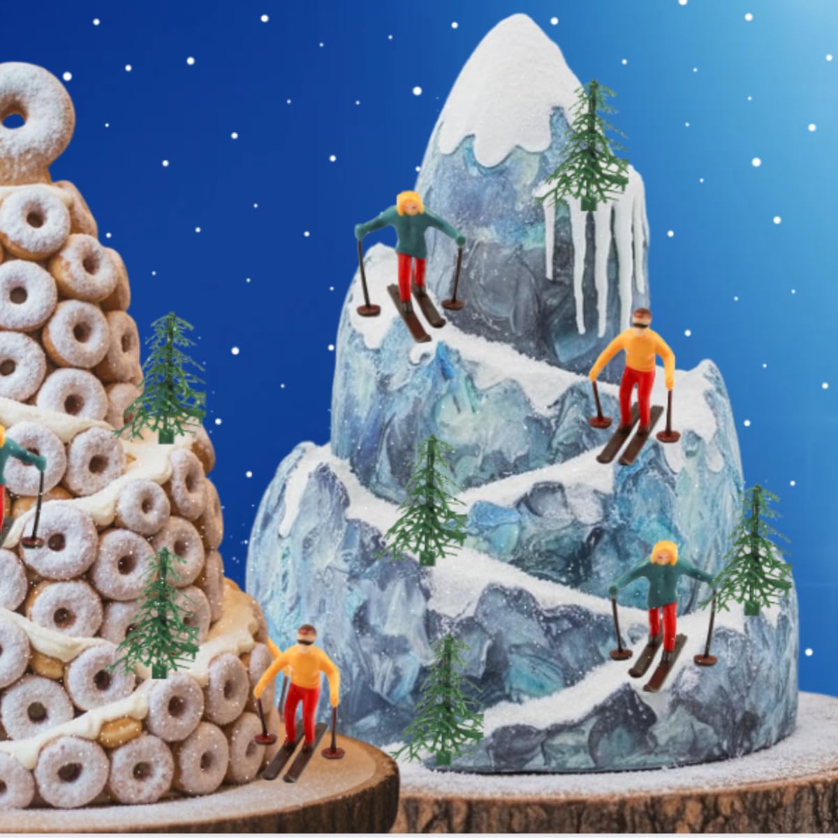 CakeSupplyShop Celebrations ski toppers on cake showcase winter scenery