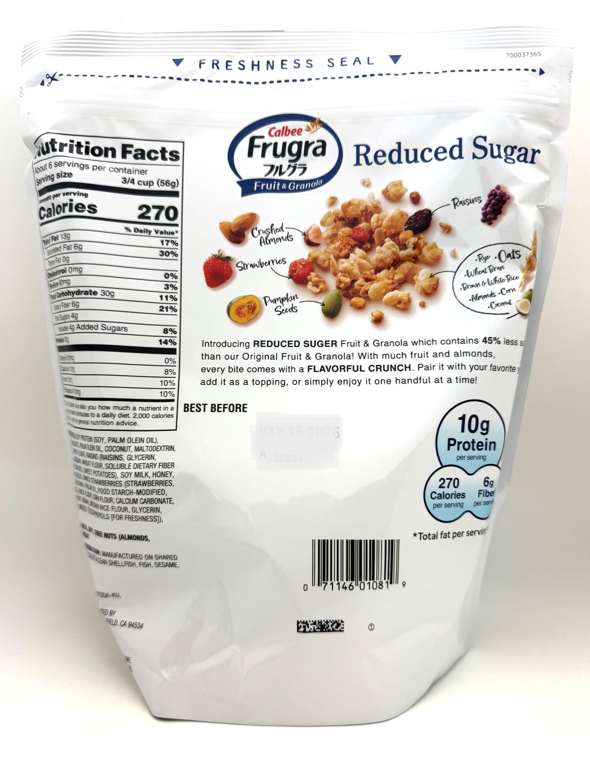 Calbee Frugra dried fruits strawberry raisin for natural sweetness.