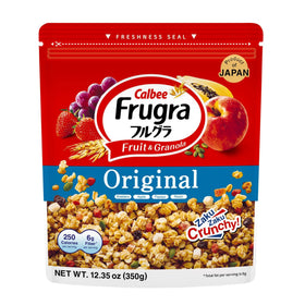 Calbee Frugra Original granola crunch with nuts and dried fruits for a satisfying bite.