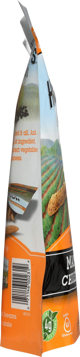 Calbee Harvest Snaps Mango Chile Lime ingredients shot highlighting pea base
