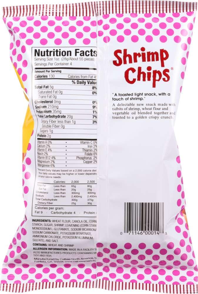 Calbee Shrimp Flavored Chips close-up texture, crisp light crunch ideal for quick snacking.