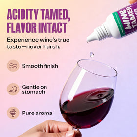 Close-up of the dropper from CalciBlend Wine Tamer for discreet use in wine glasses.