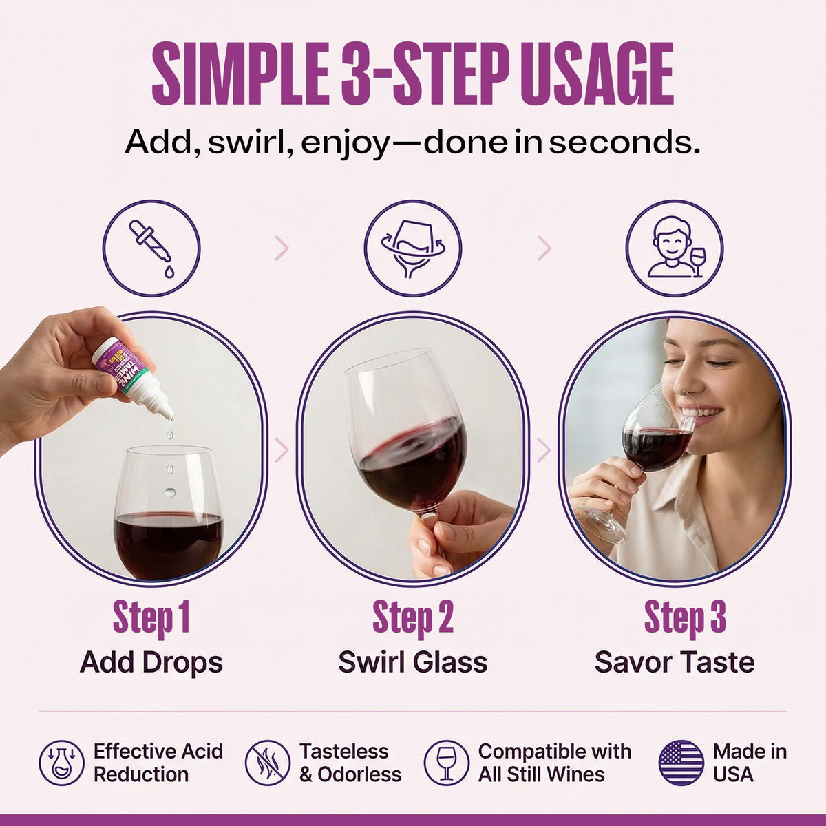 Wine glass with CalciBlend Tamer—balanced acidity aimed for smoother enjoyment.