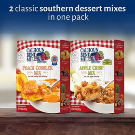 Calhoun Bend Mill Peach Cobbler Mix 8 oz packaging for bubbling peach cobblers.
