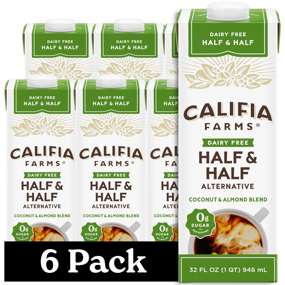 Califia Farms Better Half bottle pouring, a dairy-free creamer ideal for coffee and tea.