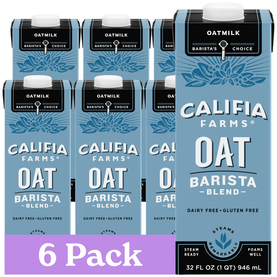 Califia Farms Oat Barista Blend frothing for creamy latte foam