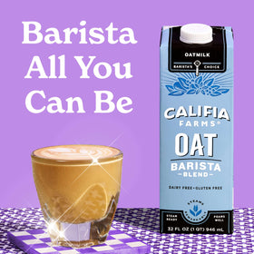 Califia Farms Oat Barista Blend latte art shot showing smooth foam