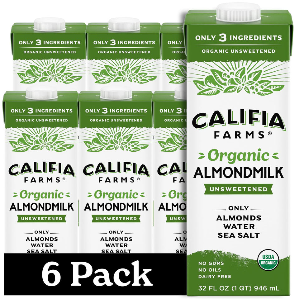 Califia Farms Organic Almondmilk bottle pour for a creamy dairy-free start to your day.