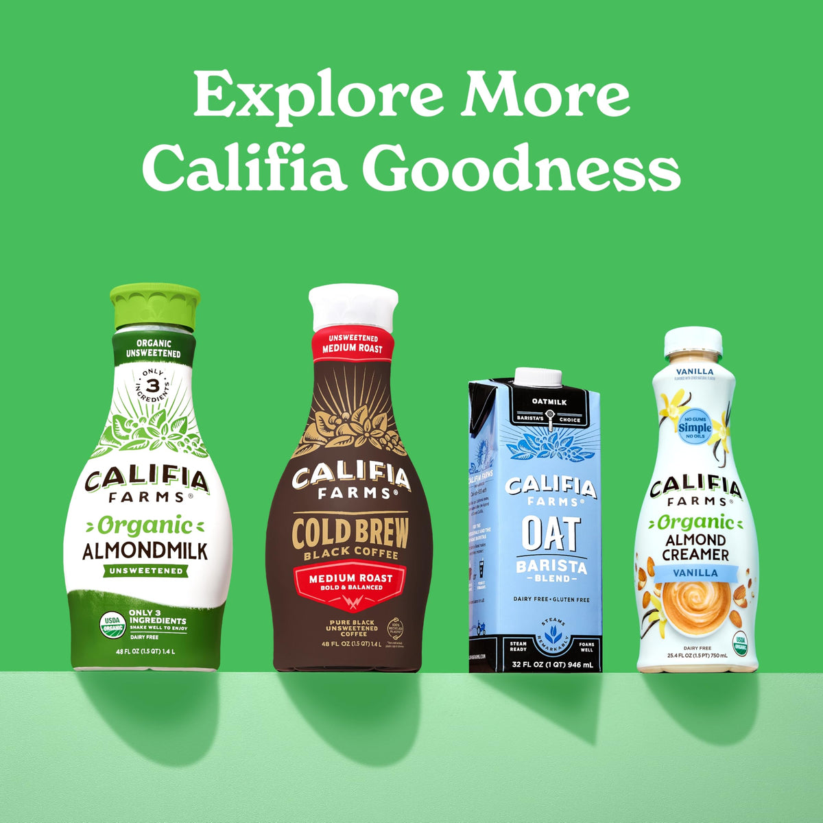 Glass of Califia Farms Organic Coconut Milk next to baking ingredients.