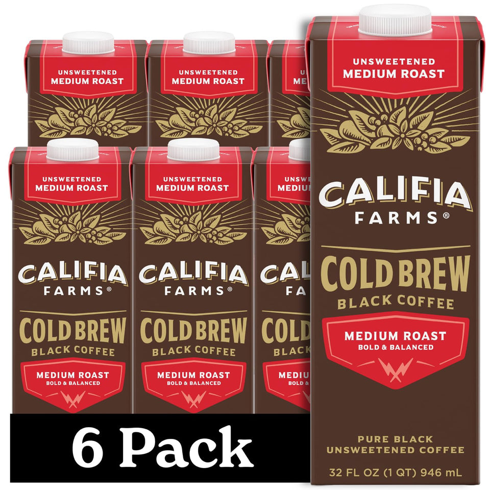 Califia Farms Pure Black Cold Brew bottle with unsweetened base for customization.