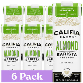 Califia Farms Unsweetened Almond Barista Blend foaming milk for creamy lattes.