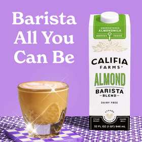 Califia Farms Unsweetened Almond Barista Blend steaming milk for latte art.
