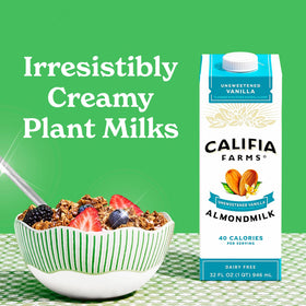 Califia Farms Unsweetened Vanilla Almond Milk on cereal for a sugar-free breakfast
